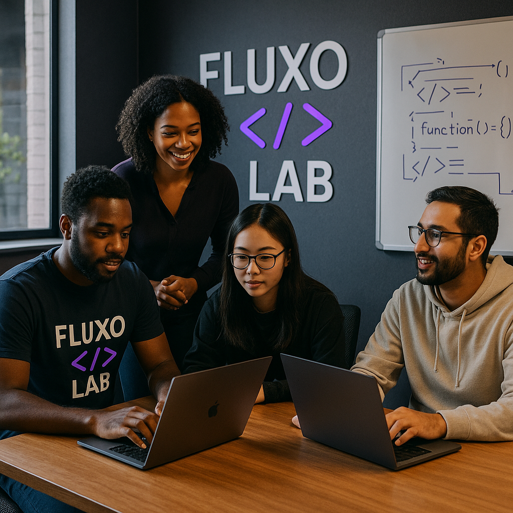 Equipe Fluxo Lab colaborando em projetos de IA